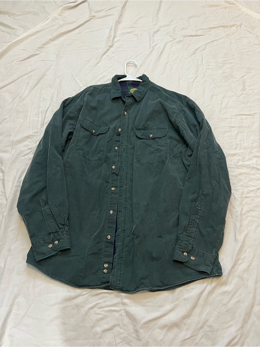 Cabela's Dark Green Casual Button-Down Shirt plaid inside %100 cotton